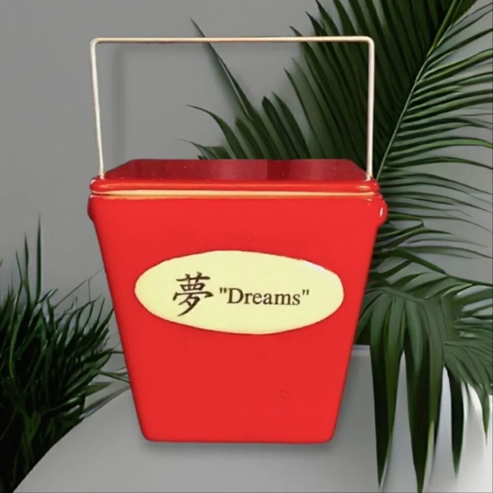 Vintage Century Red‎ Ceramic Chinese Take Out Food Box with Lid